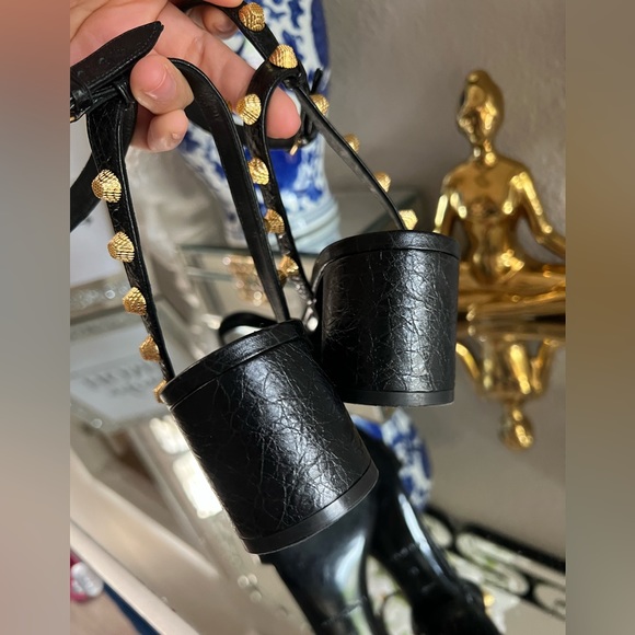 Balenciaga Leather Block Heel Studded Sandals - Picture 7 of 16